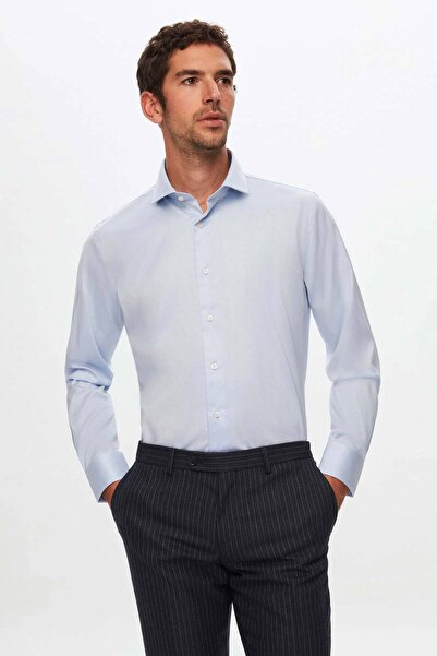 Damat Slim Fit Mavi Desenli Non-ıron Gömlek