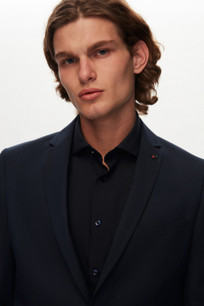 Tween Slim Fit Lacivert Mono Yaka Viskonlu Bi Stretch Takim Elbise
