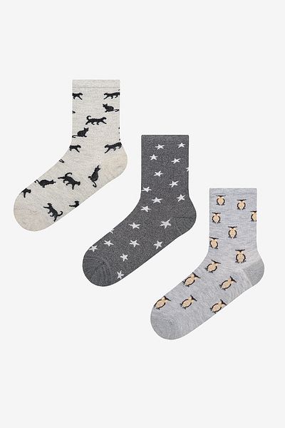 Penti Animal Star 3-Piece Gray Multicolored Toe Seamless Socks