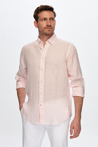 Damat Comfort Pembe Düz Keten Gömlek