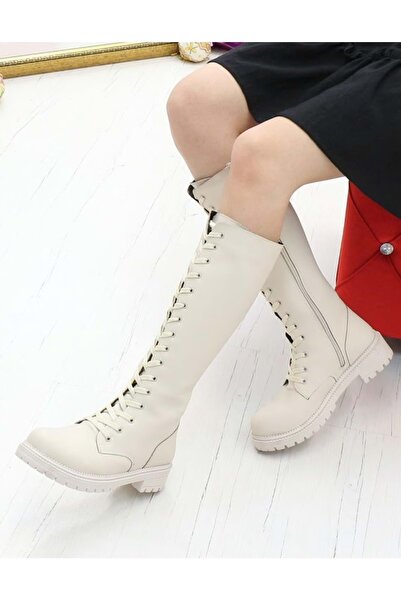 KOCAMANLAR Feles Siyah Postal Kadın Çizme BEJ