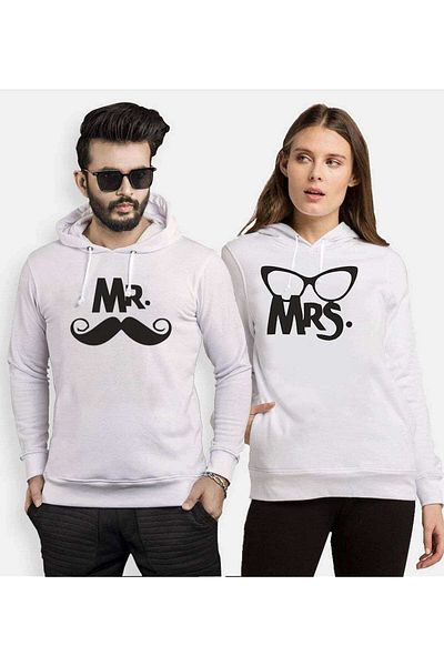 Tshirthane Mr. Mrs. Moustache Glasses Lover Combinations Hooded Couple Combination