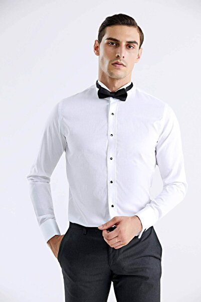 Tween Slim Fit Beyaz %100 Pamuklu Smokin Gömlek