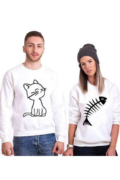Tshirthane Cat And Fish Cat Fish Lover Combinations Sweatshirt Couple Combination