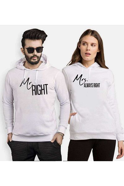 Tshirthane Mr.Right Mrs. Always - Lover Hooded Couple Combination