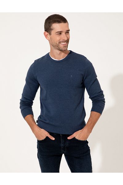 Pierre Cardin Индиго меланж тънък трикотажен пуловер с кръгло деколте - 50237801-vr155