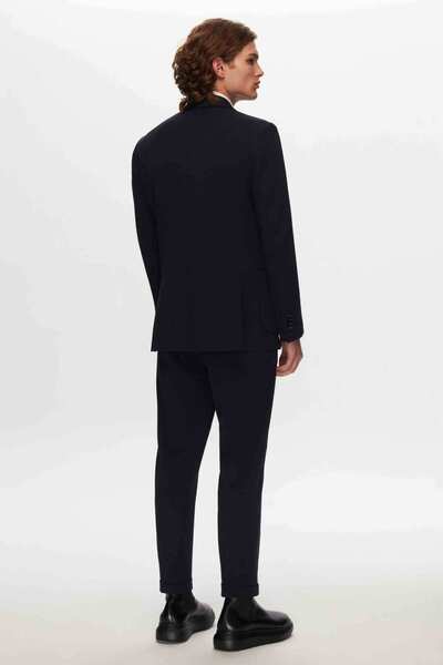 Tween Slim Fit Lacivert Düz Mono Yaka Viskonlu Takim Elbise