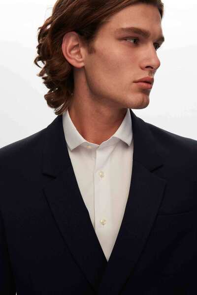 Tween Slim Fit Lacivert Düz Mono Yaka Viskonlu Takim Elbise