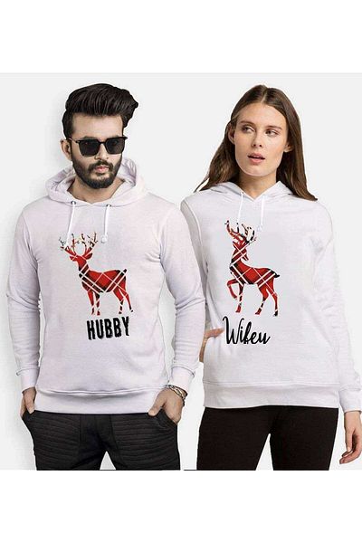 Tshirthane Hubby Wifey Deer Lover Combinations Hooded Couple Combination