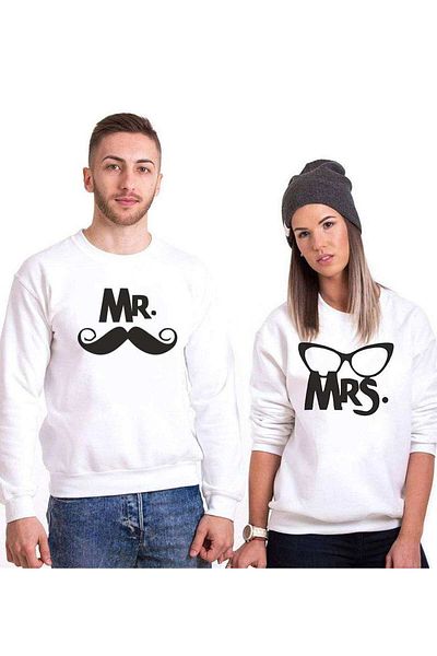 Tshirthane Mr. Mrs. Moustache Glasses Lover Combinations Sweatshirt Couple Combination