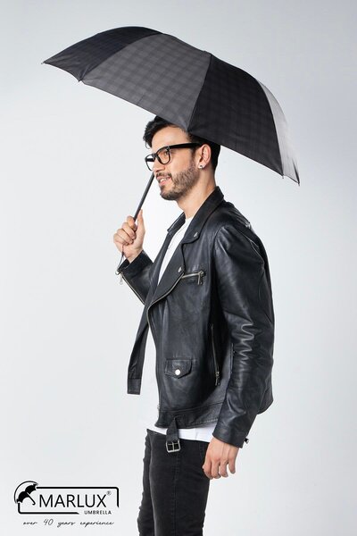 Marlux Siyah Ekose Unisex Yarasa Tip Kırılmaz Şemsiye M21mar077r004