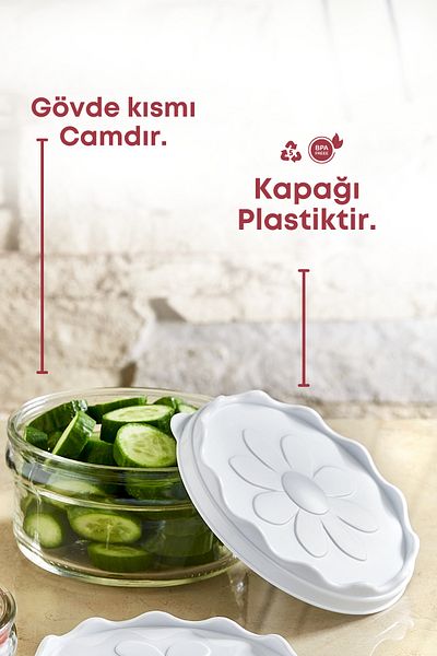 GRİMOR Life 3 Pieces White Plastic Breakfast Glass Bowl with Lid - Breakfast Storage Container 415 Cc