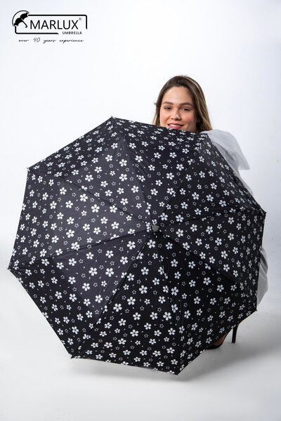 Marlux Siyah Çiçek Desenli Tam Otomatik Kadın Şemsiye M21mar706r002