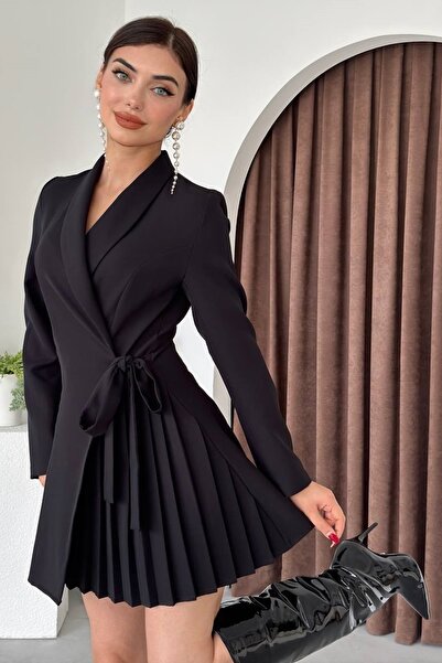 barış sülün lovebox Dámská Atlas tkanina plisovaný design Mini černé večerní šaty sako šaty 281