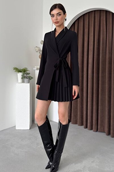 barış sülün lovebox Dámská Atlas tkanina plisovaný design Mini černé večerní šaty sako šaty 281