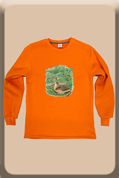 WİDİ Мисливство Мисливець Кулик Друкований Дика природа 100% бавовна Велосипедний комір Помаранчевий Світшот