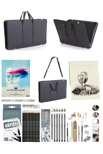 GLANCE Schoellershammer 25X35 15 S Technical Drawing Paper 200 Gr Project Bag Faux Leather 40 X 55 cm Black
