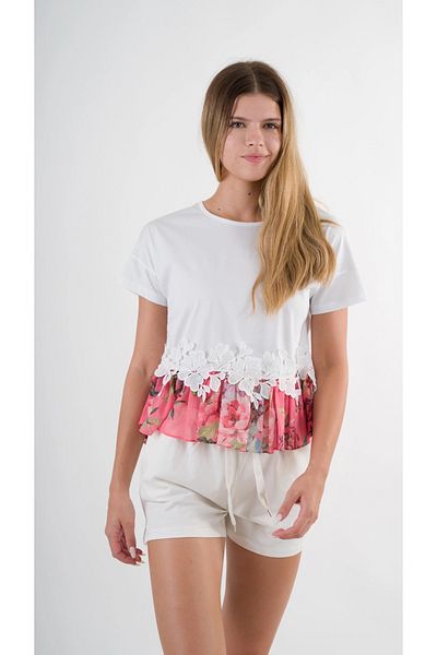 hazelin Pantaloni scurți din in alb - talie elastică, fante și buzunare HZL24S-ZK11371