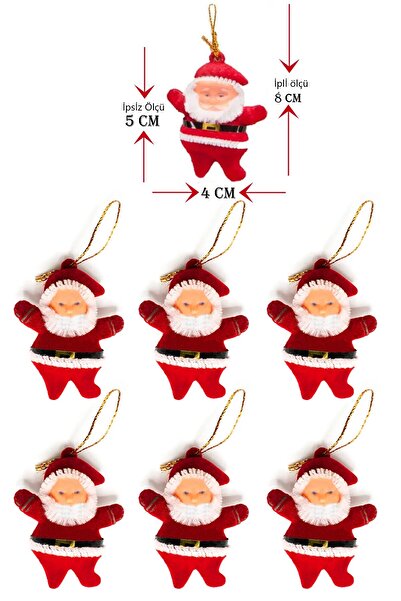 GÜZELYÜZ AVM Noel Baba 6 Adet Yılbaşı Çam Ağacı Süsü Asma Süs Kırmızı Renk Yeni Yıl Süsü