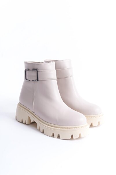 CZ London Kadın Fermuarlı Dekoratif Metal Toka Detaylı Kalın Taban Günlük Bot