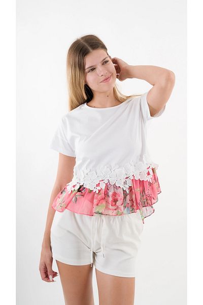hazelin Pantaloni scurți din in alb - talie elastică, fante și buzunare HZL24S-ZK11371