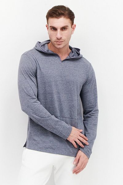 Kenneth Cole سويت شيرت رجالي سادة بأكمام طويلة وغطاء رأس، رمادي