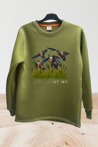 WİDİ Φούτερ Hunter HUNTING Duck Hunt με στάμπα Reeds Regular Fit 100% βαμβακερό φούτερ με λαιμόκοψη