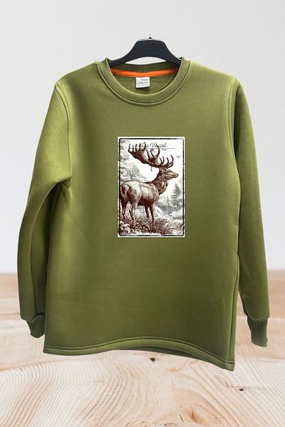 WİDİ Φούτερ Hunting Hunter Deer Hunt με στάμπα βαμβακερή κανονική εφαρμογή με λαιμόκοψη