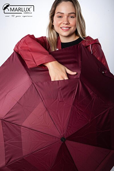 Marlux 8 Telli Tam Otomatik Rüzgara Dayanıklı Yapı Kılıflı Şemsiye Bordo Mpr2001