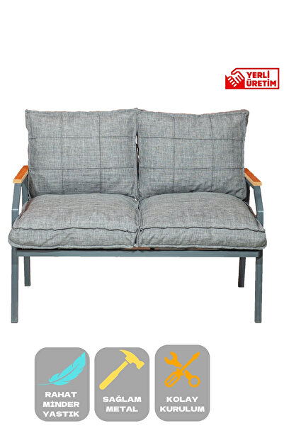 UFUK HOME Linda Berjer İkili Koltuk,Konforlu Balkon Mobilyası,Modern Metal Çay Seti,Estetik Cafe Sandalyeleri