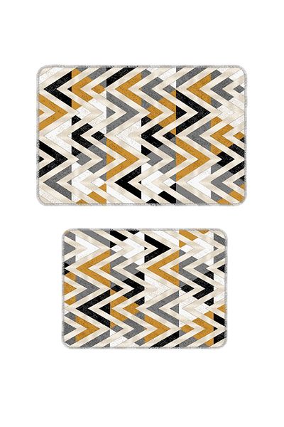 Artızon Colorful Modern Design Non-Slip Base Washable Bath Mat 50X60-60X90 cm Set Set