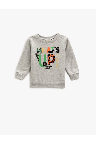 Koton Slogan Printed Sweatshirt Long Sleeve Crew Neck