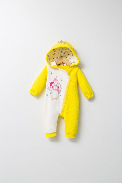 Tongs Baby Salopeta pentru bebelusi de iarna Pinguins, Tongs baby,Galben, 6-9 luni