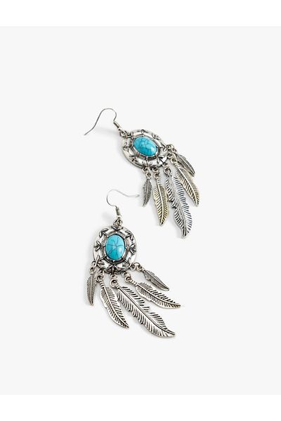 Koton Stone Detailed Oval Earrings - Dangle Charm, Koton X Zeynep Cushion
