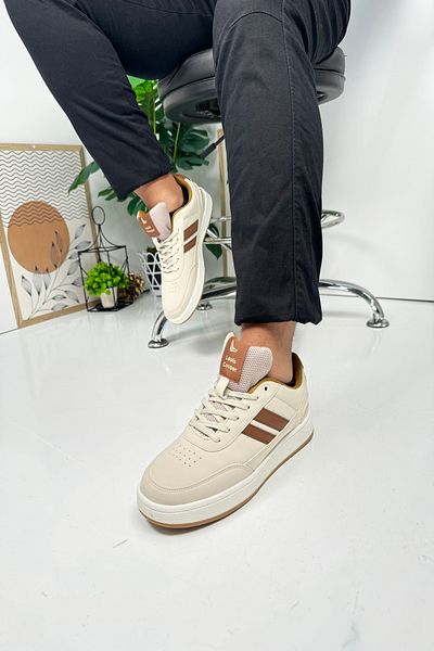 İmerShoes Μπεζ ανδρικό αθλητικό παπούτσι - με κορδόνια, οβάλ δάχτυλα, οδοντωτή σόλα και στήριγμα στον αστράγαλο 351