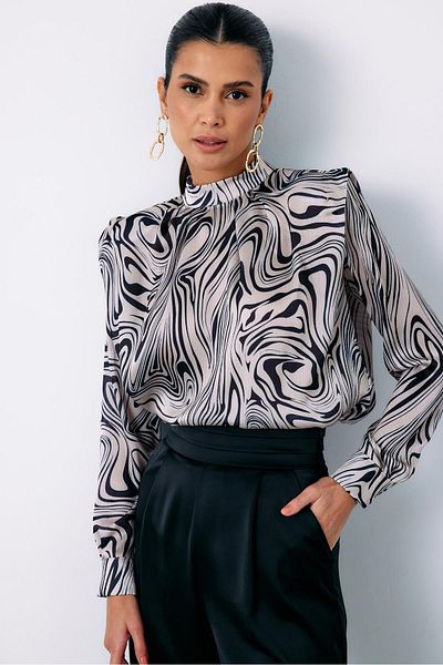 Sateen Bluză cu model căptușită - NEGRU