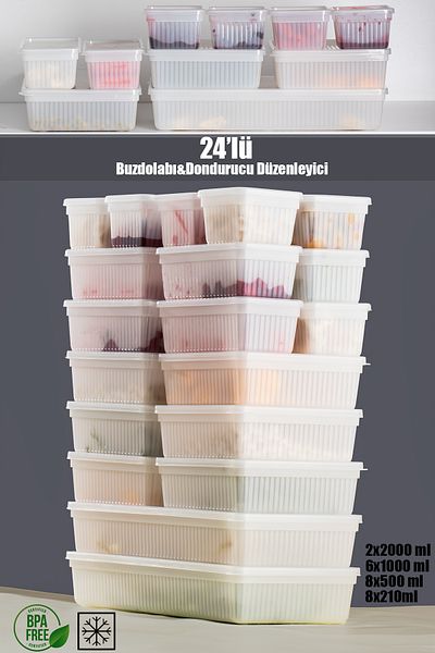 Porsima 2012 Model 24-Piece Anthracite Freezer and Refrigerator Organizer - Pulses Storage Set Suitable for Deep Freezer