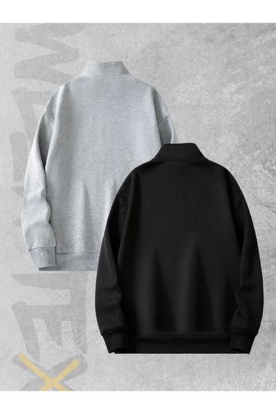 WEARTEX 2-Piece Half Zipper Men's Lion Tooth Lion Printed Lover Couple Sweatshirt