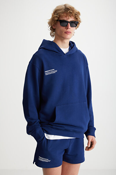 GRIMELANGE PAWAN férfi sötétkék pulóver polár belsővel és nyomott részletekkel