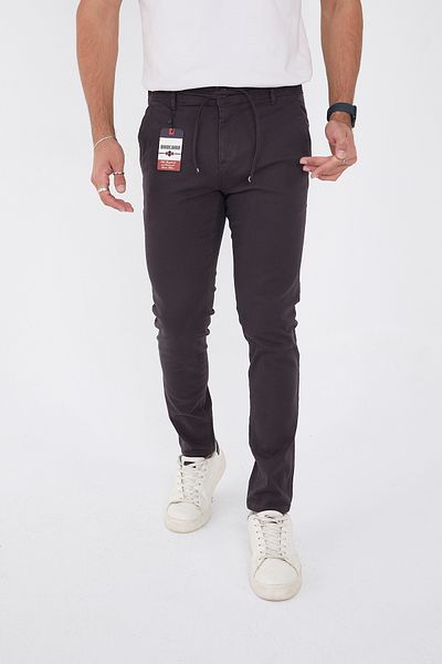 BROCARD Men's Seasonal Jogger Slimfit Mold Waist Half Elastic Lycra Anthracite Linen Trousers
