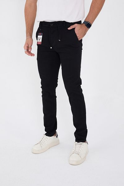 BROCARD Men's Seasonal Jogger Slimfit Mold Waist Half Elastic Lycra Black Linen Trousers