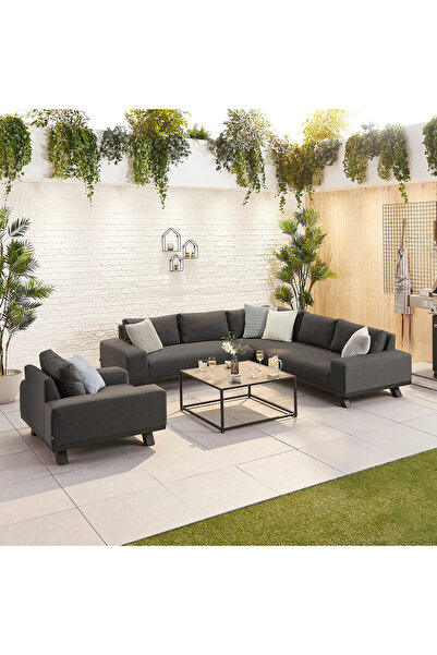 SCY Merasio Modern Bahçe L Köşe Koltuk Takımı Konforlu Bahçe Mobilyası Dış Me...