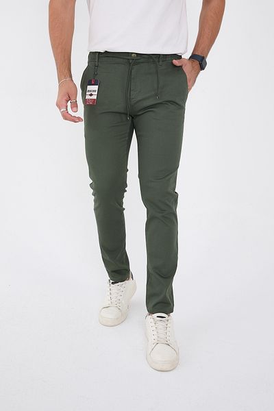 BROCARD Ανδρικό λινό παντελόνι Jogger Slimfit Fit Waist Half Elastic Lycra Khaki
