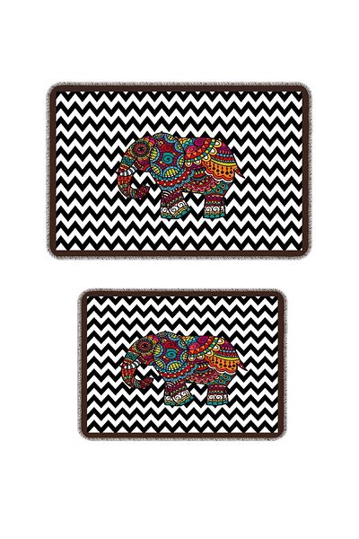 BigArts Home Decorative Modern Design Non-Slip Base Washable Set Set Black Elephant Bath Mat 50X60-60X90 cm