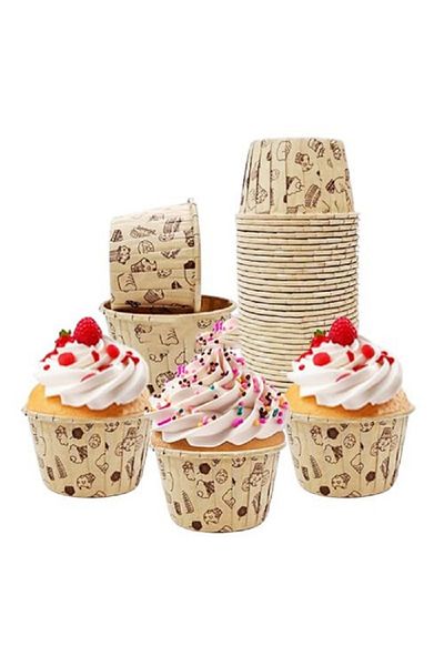 Zanzibar 50-Piece Cake Patterned Cake Capsule, Kraft Patterned Muffin Cake Mold, Cupcake Mold, Airfryer Compatible