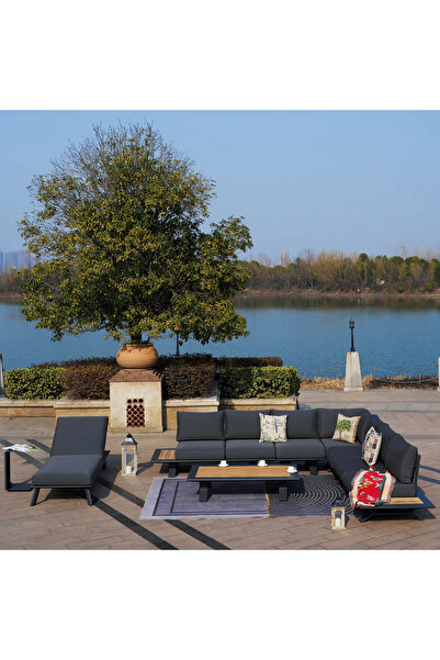SCY Portare Dış Mekan Şezlong Takımlı Bahçe Mobilya Ahşap Yemek Masa L Köşe Koltuk Takımı Oturma Grubu