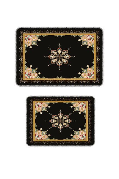 Artızon Set Covoraș de baie lavabil, decorativ, modern, negru, cu bază anti-alunecare - 50x60/60x90 cm