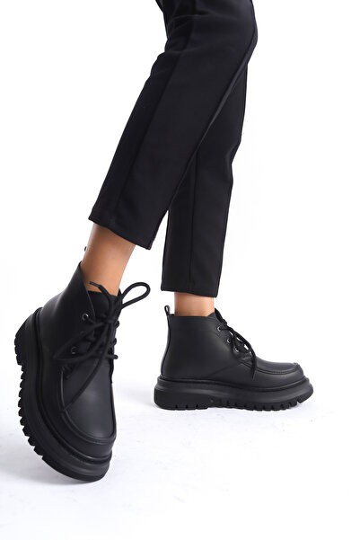 Limeo Skin High Sole Lace-Up Women's Black Short Boots Bootie