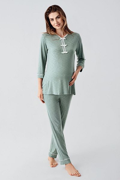 Artış Long Sleeve Patterned Stretchy Viscous Woven Maternity Dressing Gown Pajamas Set