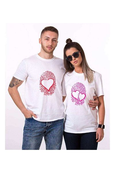Tshirthane Heart Lover Fingerprint T-Shirt - Couple Combination